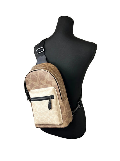 COACH West Color Block Leder Sling Pack Rucksack Tasche Sand