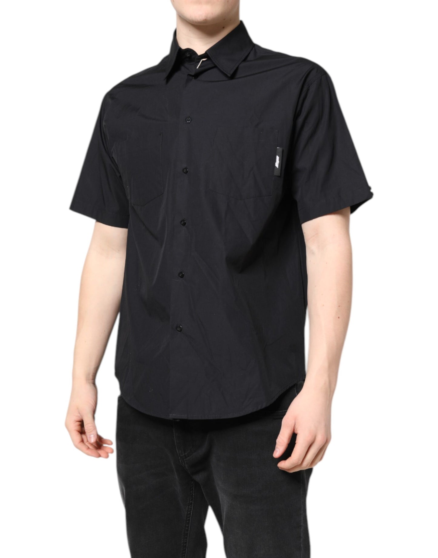Chemise décontractée noire à manches courtes et col imprimé MSGM pour homme