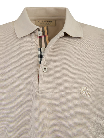 Burberry – Poloshirt aus Baumwolle mit Kragen in hellem Stein