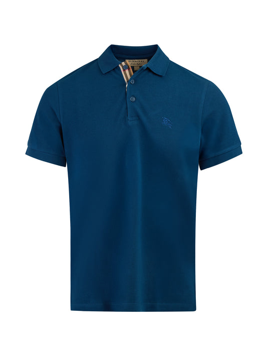 Burberry – Poloshirt aus Baumwolle mit Kragen in tiefem Blaugrün