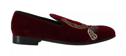 Mocassins en velours bordeaux Dolce &amp; Gabbana, chaussures fer à cheval Gun