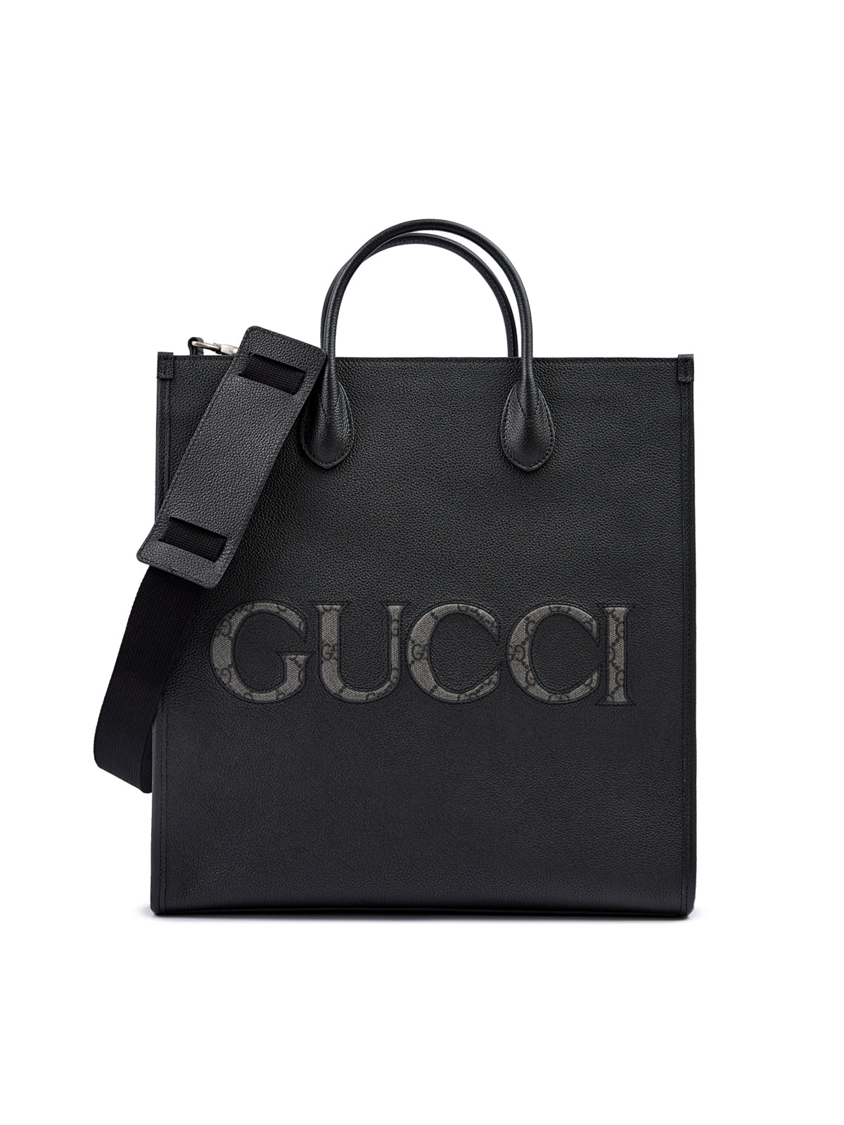 Grand sac cabas en cuir noir avec logo