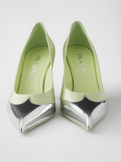 Escarpins Prada en satin et cuir métallisé
