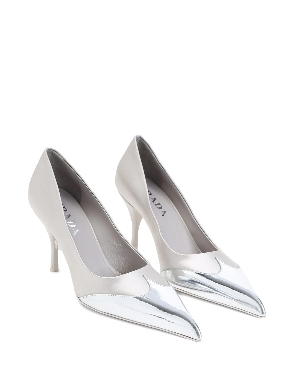 Prada Pumps aus Satin und metallischem Silberleder