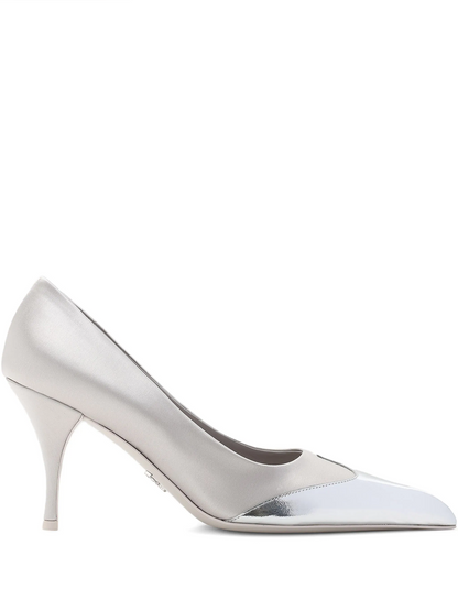Prada Pumps aus Satin und metallischem Silberleder