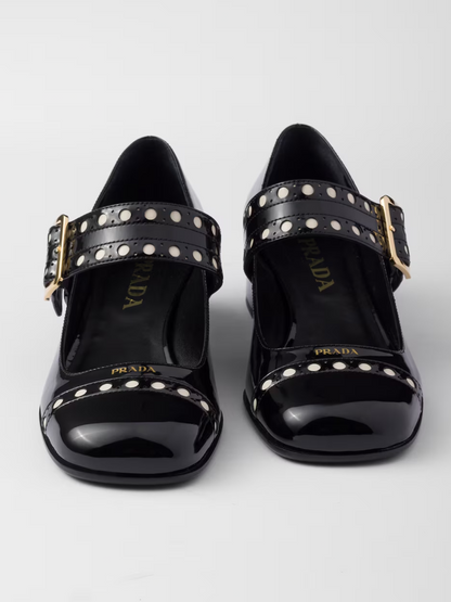 Escarpins Mary Jane en cuir verni noir Prada