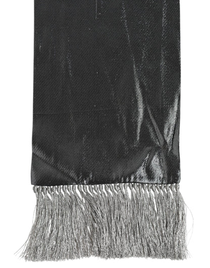 Dolce & Gabbana Metallic Gray Silk Fringes Foulard Scarf