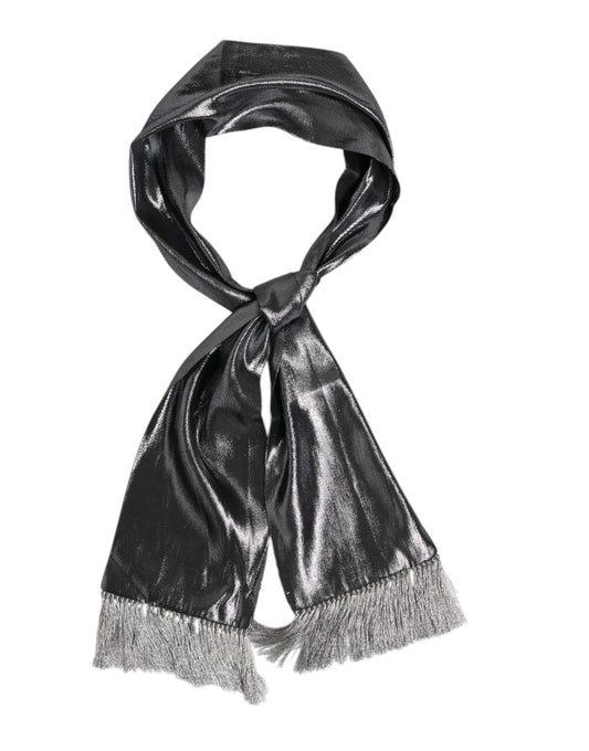Foulard à franges en soie gris métallisé Dolce &amp; Gabbana
