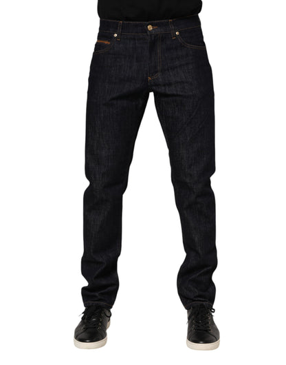 Jean en denim bleu foncé avec plaque logo Dolce &amp; Gabbana pour homme