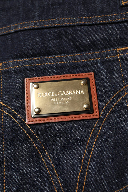 Jean en denim bleu foncé avec plaque logo Dolce &amp; Gabbana pour homme