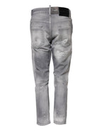 Gray Washed Mid Waist Tapered Jeans