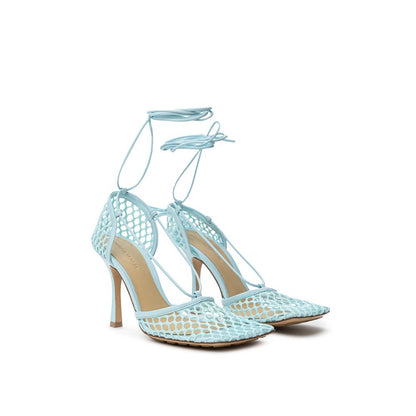 Bottega Veneta – Sandale aus blauem Stoff und Leder