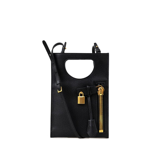 Tom Ford Schwarze Leder-Umhängetasche