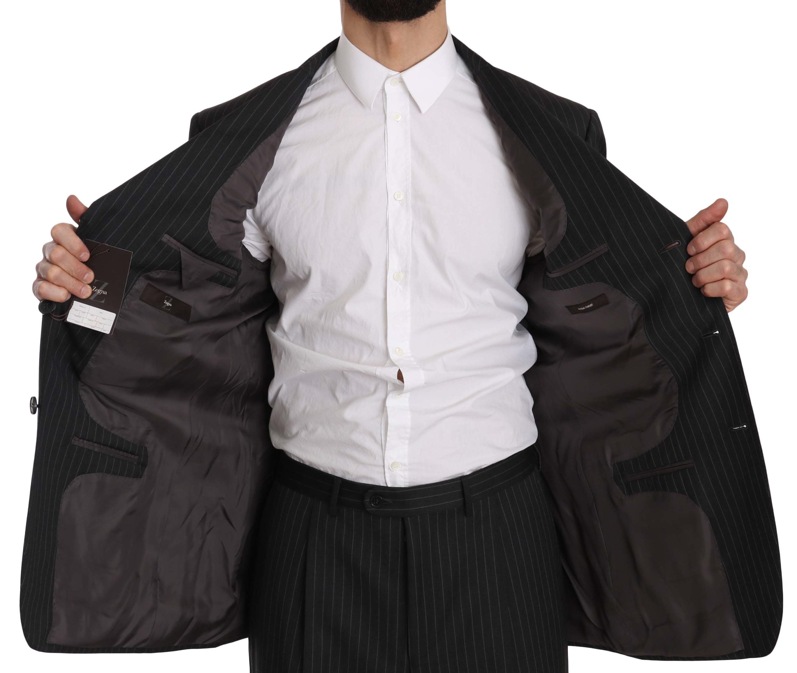 Costume deux pièces 3 boutons rayé noir Z ZEGNA 100 % laine