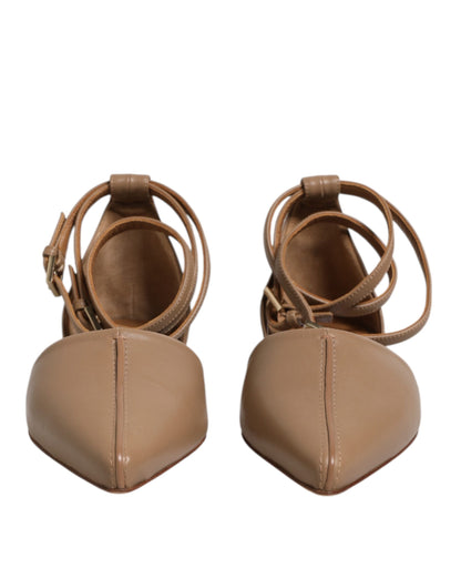 Max Mara – Beigefarbene Ballerinas aus Leder mit spitzer Zehenpartie