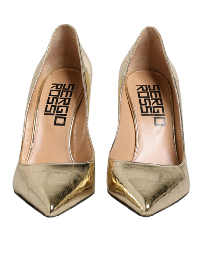 Chaussures à talons carrés et bout pointu en cuir doré Sergio Rossi