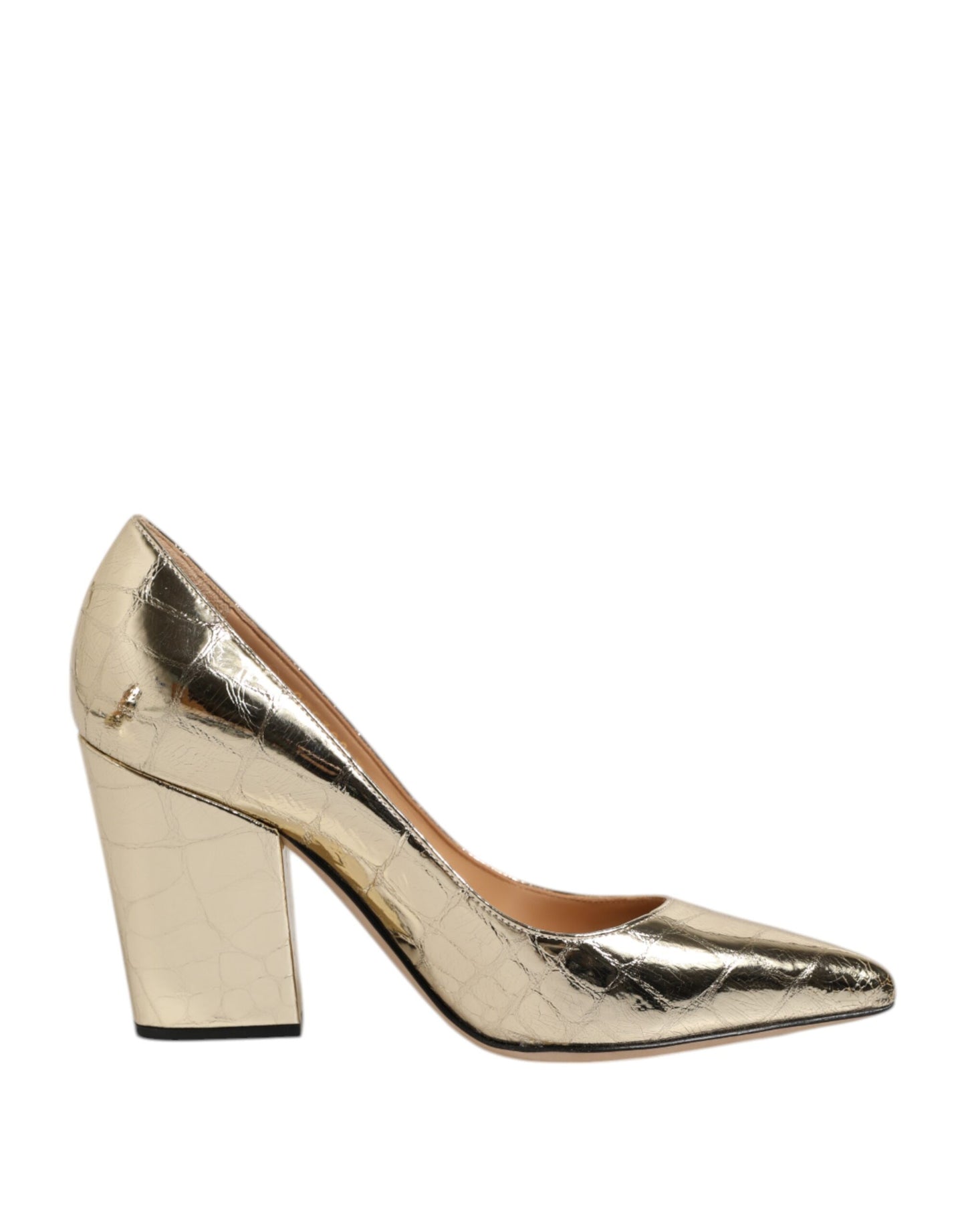 Chaussures à talons carrés et bout pointu en cuir doré Sergio Rossi