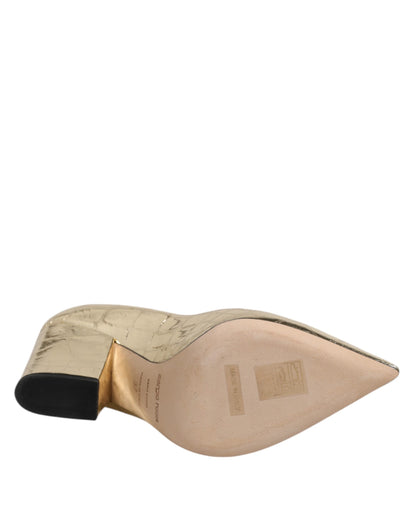 Chaussures à talons carrés et bout pointu en cuir doré Sergio Rossi