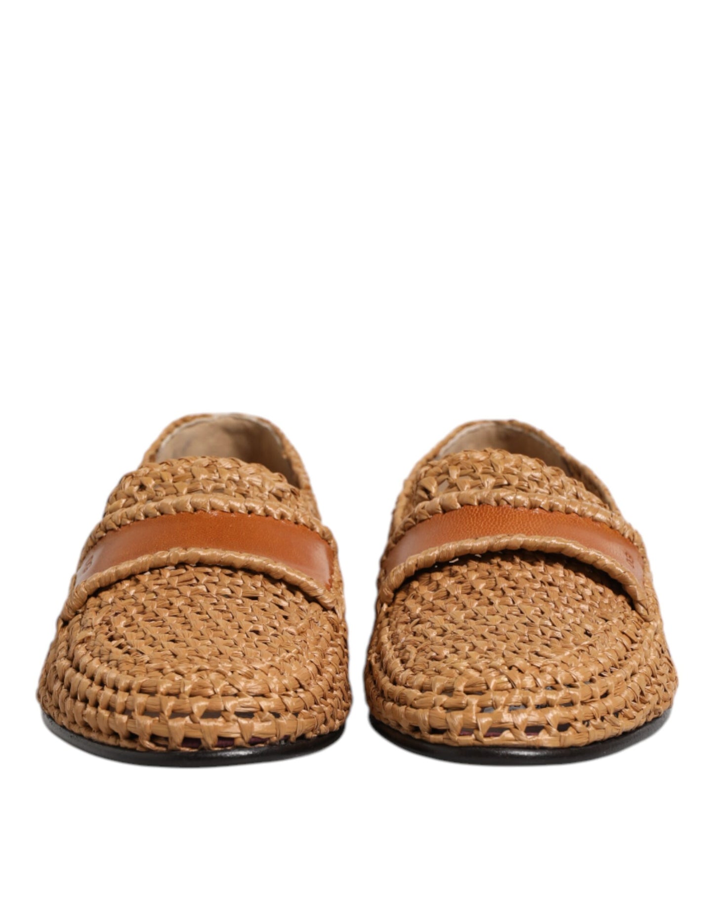 Mocassins à enfiler en raphia tressé marron Dolce &amp; Gabbana