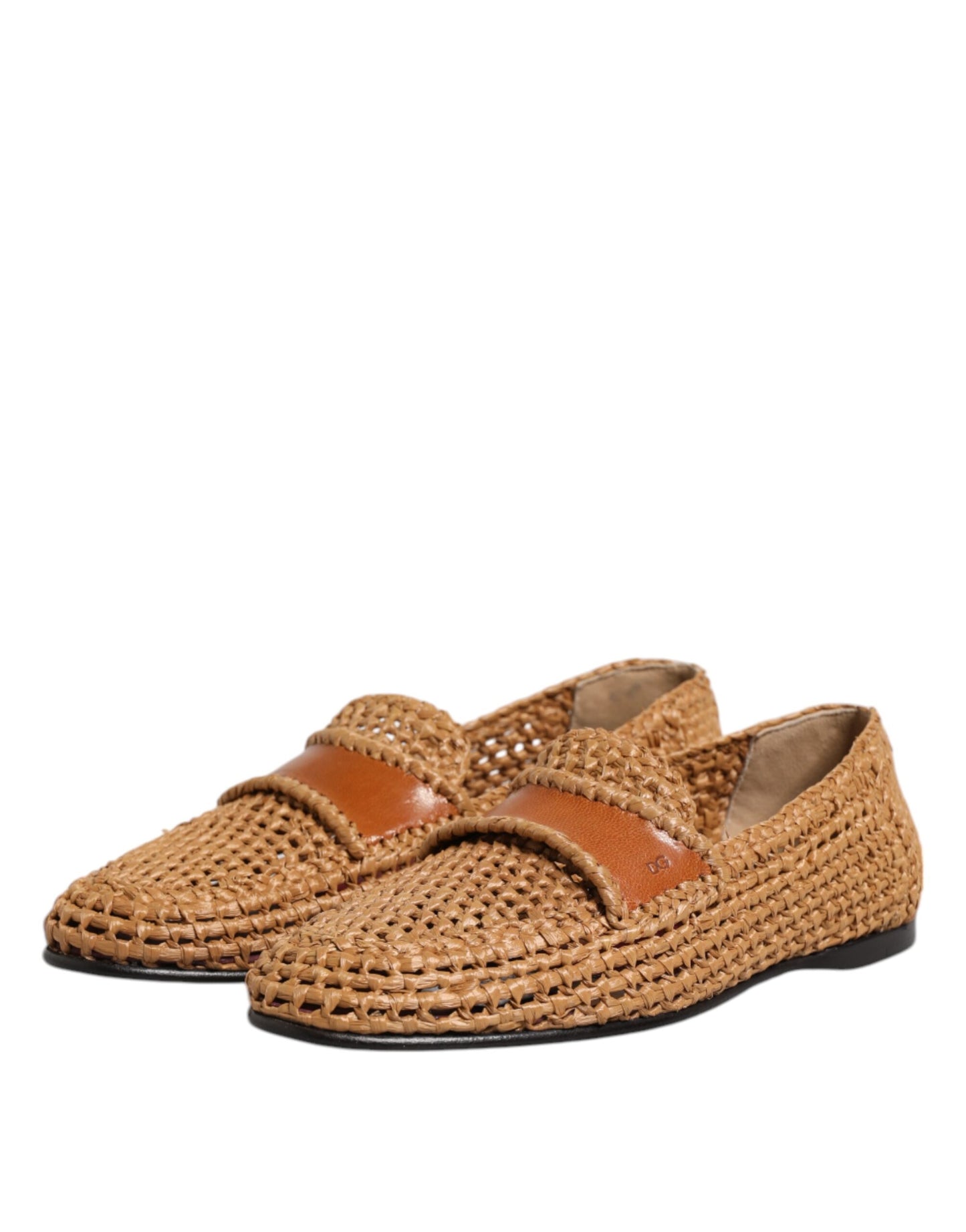 Mocassins à enfiler en raphia tressé marron Dolce &amp; Gabbana