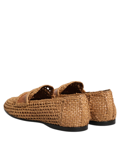 Mocassins à enfiler en raphia tressé marron Dolce &amp; Gabbana