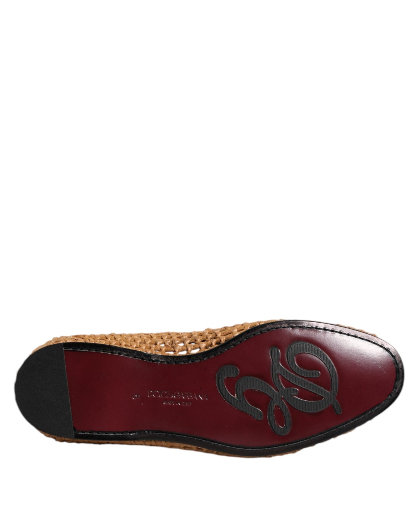 Mocassins à enfiler en raphia tressé marron Dolce &amp; Gabbana