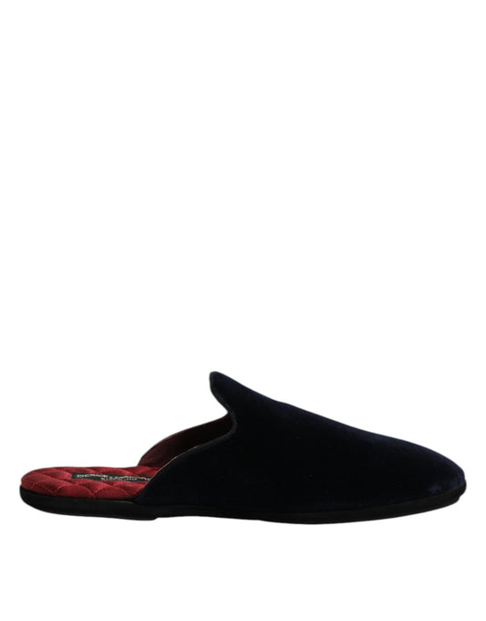 Claquettes plates Dolce &amp; Gabbana en velours viscose bleu foncé