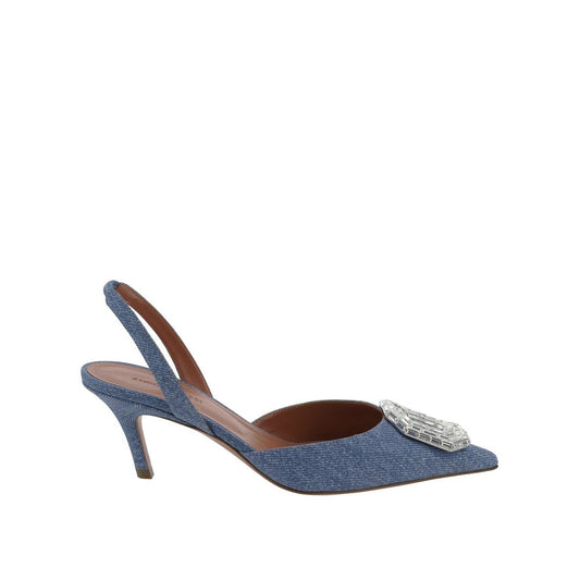 Amina Muaddi Camelia Sling 60 bedruckte Denim-Pumps