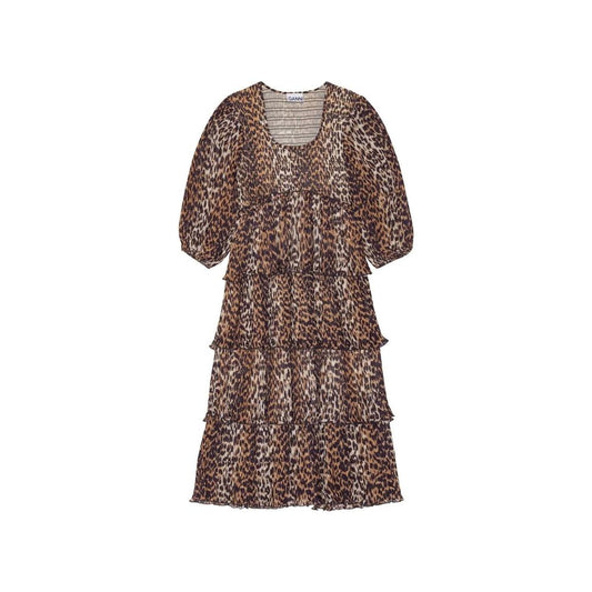 Ganni – Plissiertes Midikleid aus Georgette mit Leopardenmuster