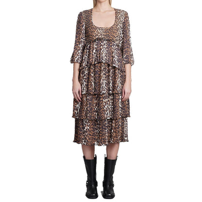 Ganni – Plissiertes Midikleid aus Georgette mit Leopardenmuster