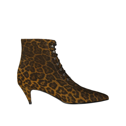 Saint Laurent Kiki Stiefeletten mit Leopardenmuster und Schnürung