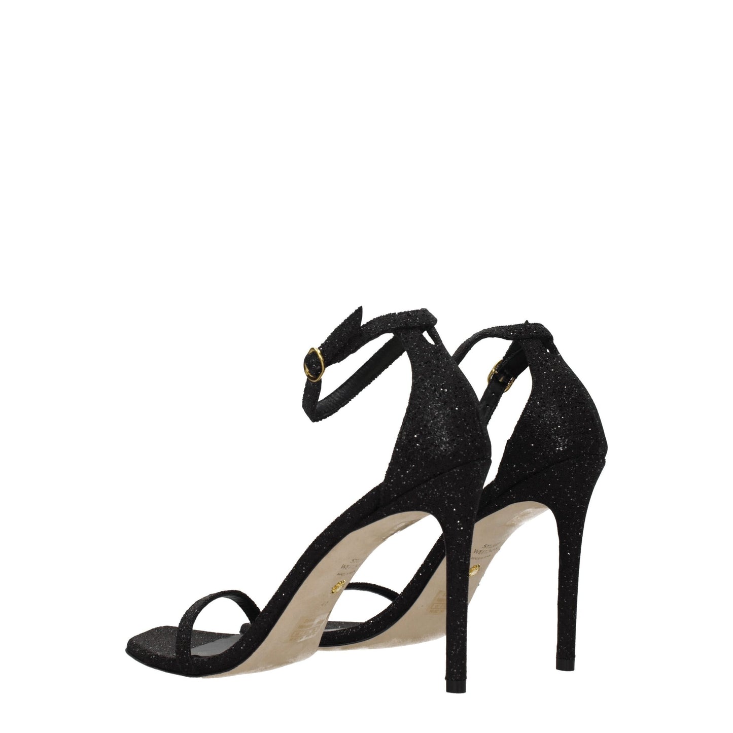 Stuart Weitzman – Schwarze Sandalen mit Stilettoabsatz und Kristallen