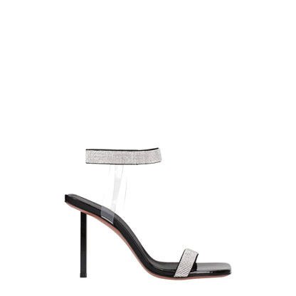 Amina Muaddi – Schwarze Sandalen mit Stilettoabsatz und Kristallen