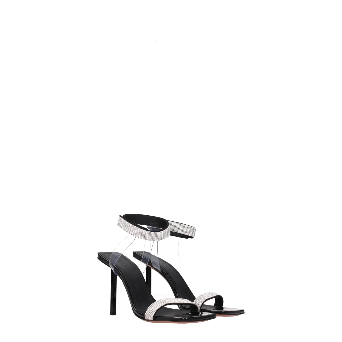 Amina Muaddi – Schwarze Sandalen mit Stilettoabsatz und Kristallen