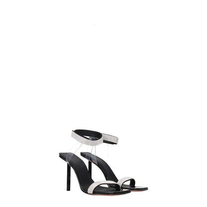 Amina Muaddi – Schwarze Sandalen mit Stilettoabsatz und Kristallen