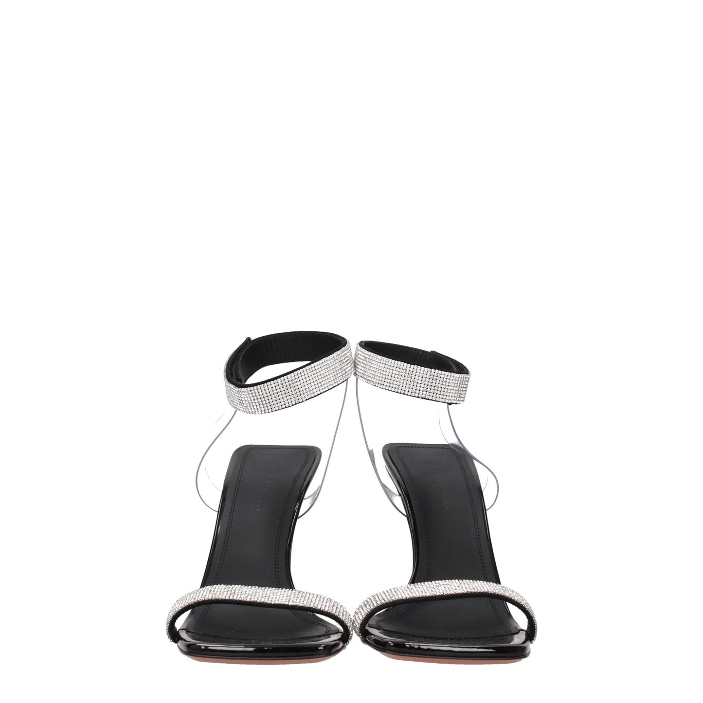 Amina Muaddi – Schwarze Sandalen mit Stilettoabsatz und Kristallen