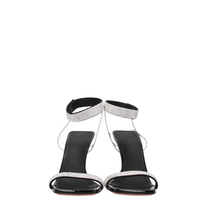 Amina Muaddi – Schwarze Sandalen mit Stilettoabsatz und Kristallen