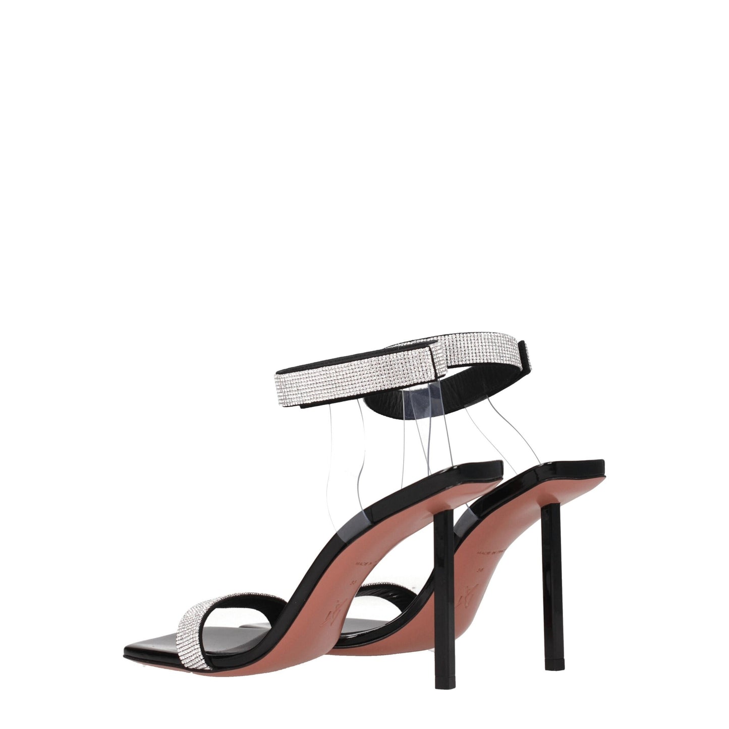 Amina Muaddi – Schwarze Sandalen mit Stilettoabsatz und Kristallen