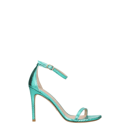 Stuart Weitzman Grüne Ledersandalen mit Stilettoabsatz