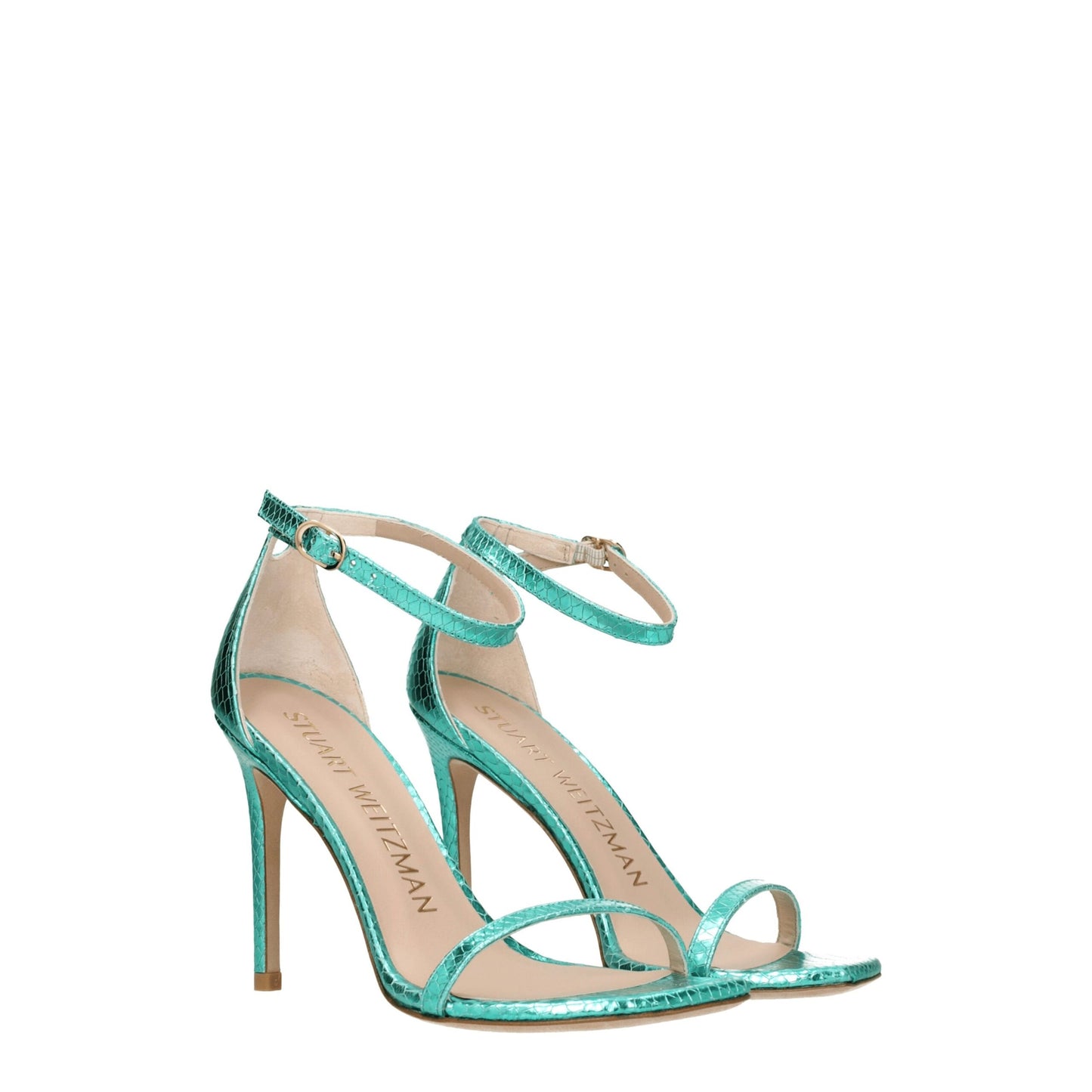 Stuart Weitzman Grüne Ledersandalen mit Stilettoabsatz