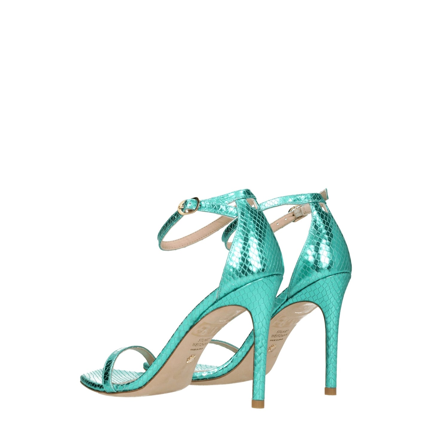Stuart Weitzman Grüne Ledersandalen mit Stilettoabsatz