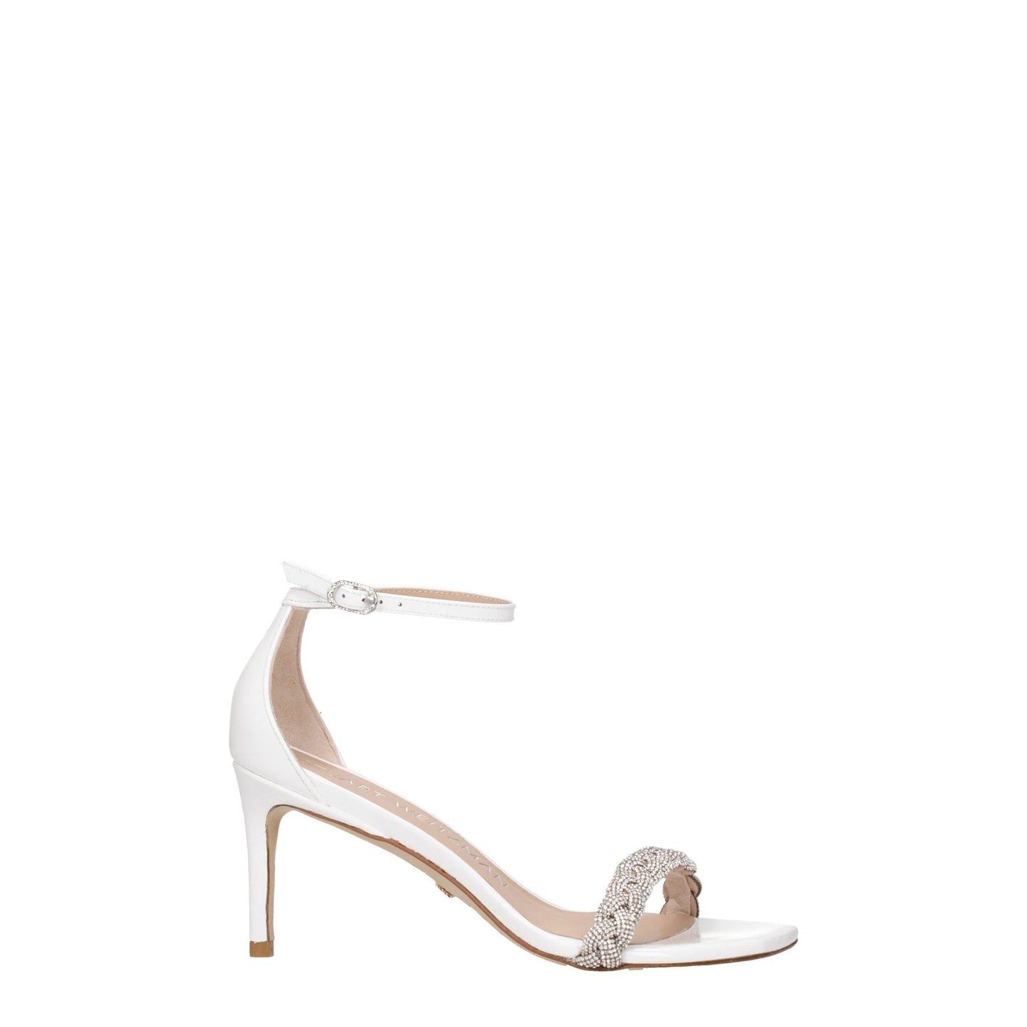 Stuart Weitzman – Weiße Sandalen aus Leder mit Stilettoabsatz