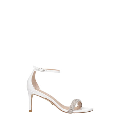 Stuart Weitzman – Weiße Sandalen aus Leder mit Stilettoabsatz