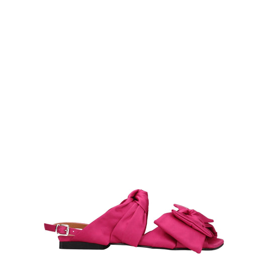 Ganni – Flache Sandalen aus rosa Stoff