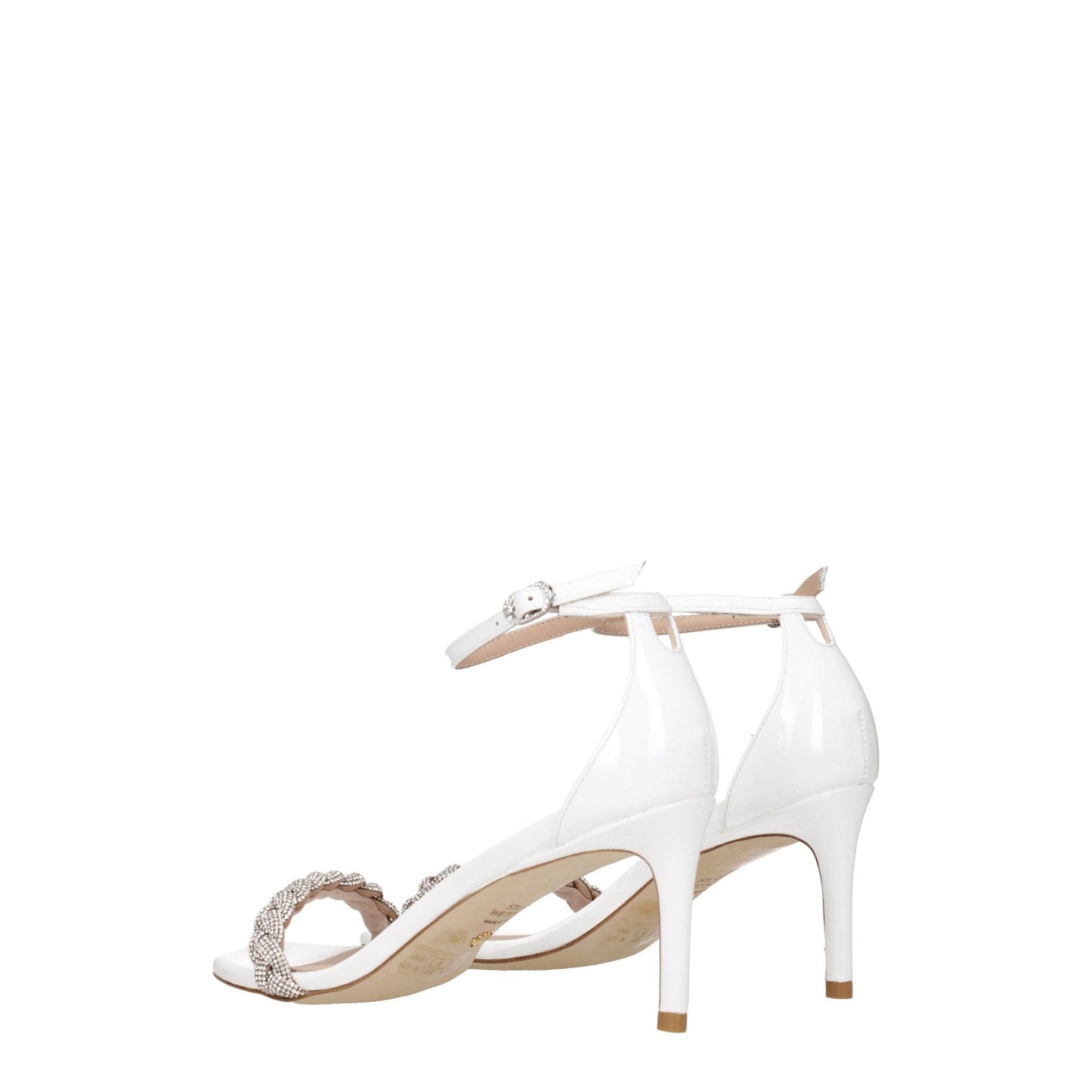 Stuart Weitzman – Weiße Sandalen aus Leder mit Stilettoabsatz
