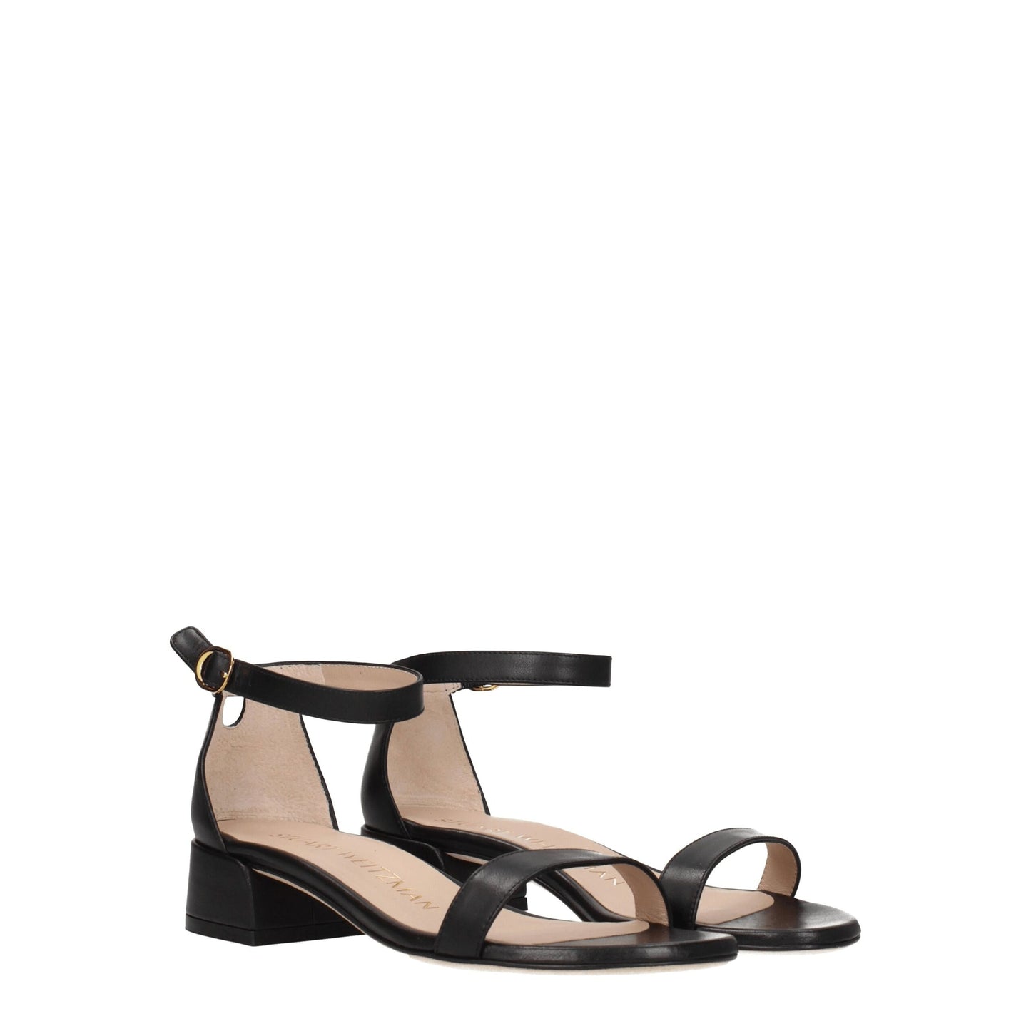 Stuart Weitzman – Flache Sandalen aus schwarzem Leder