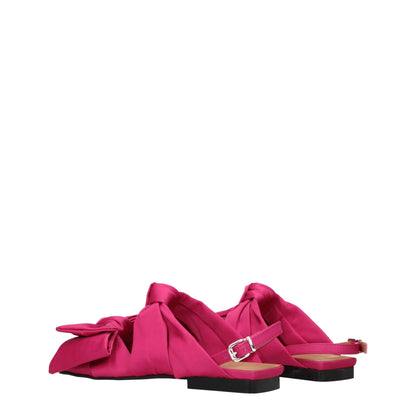 Ganni – Flache Sandalen aus rosa Stoff