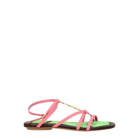Jacquemus, Rosa, flache Ledersandalen