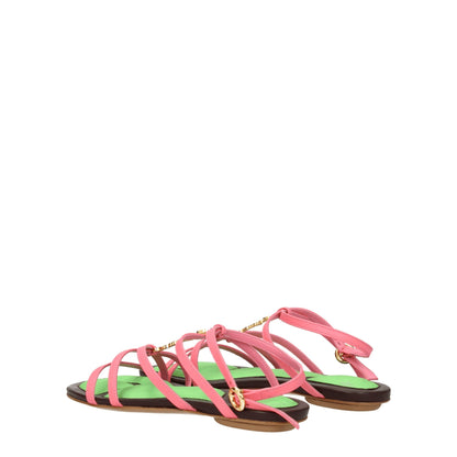 Jacquemus, Rosa, flache Ledersandalen