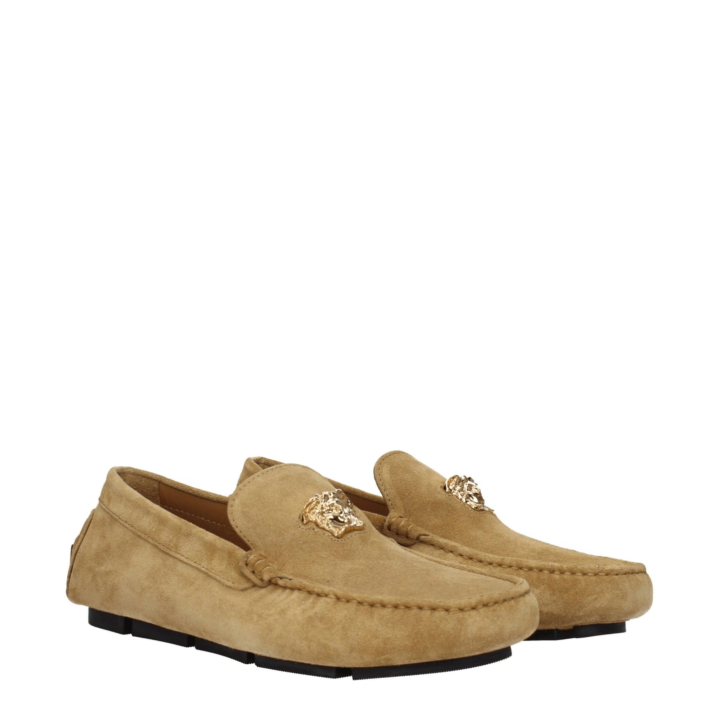 Mocassins à enfiler en cuir beige Versace